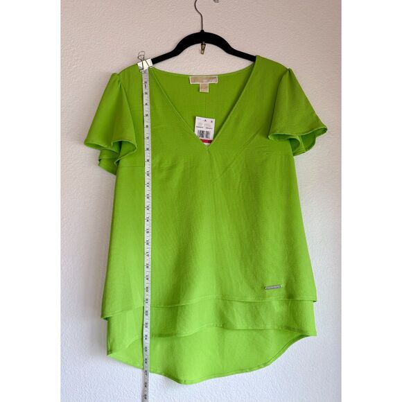 NWT MICHAEL Michael Kors Women's Flutter Sleeve V-Neck Blouse in Green Apple XS - Picture 7 of 8